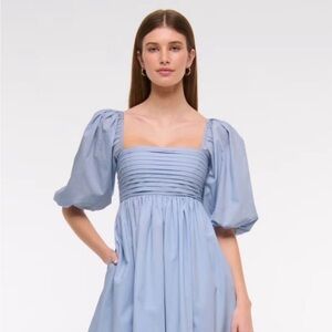 Abercrombie & Fitch Light Blue Midi Dress with Puff Sleeves